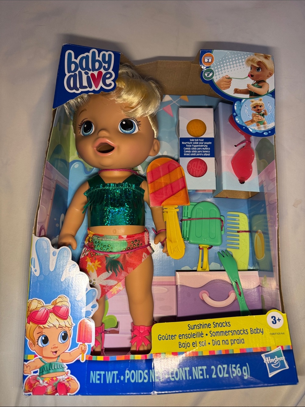 Hasbro Baby Alive Blonde Doll with Green Sparkle Top and Tropical Swimsuit